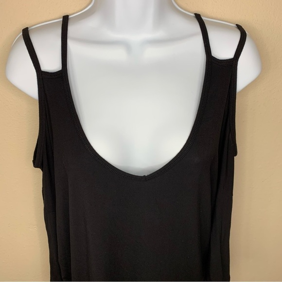Express 111 Black V Neck Short Sleeve Oversized Top Cut Out Sleeve Stretch - Picture 3 of 8